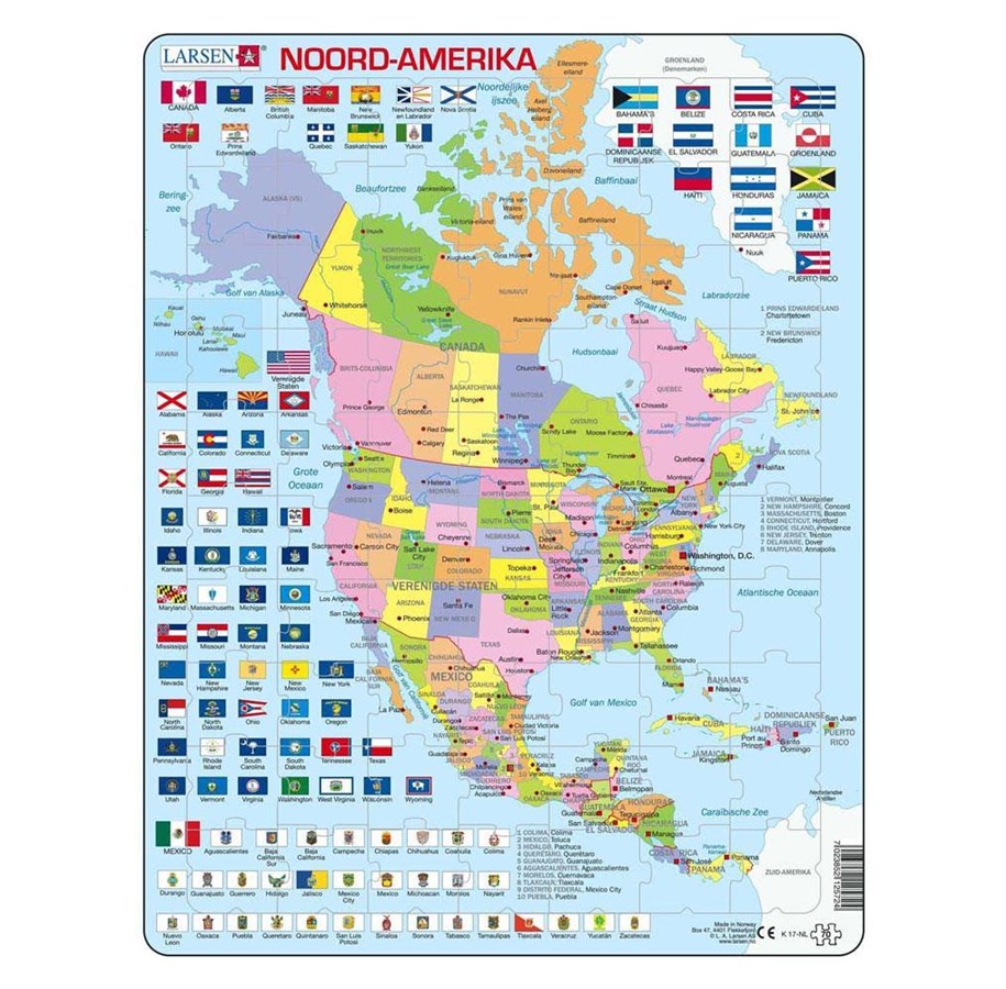 Puslespill - Selecta Play Larsen Jigsaw Puzzle Map North America with States and Flags 70 pcs. Gulv - LA-K17-NL