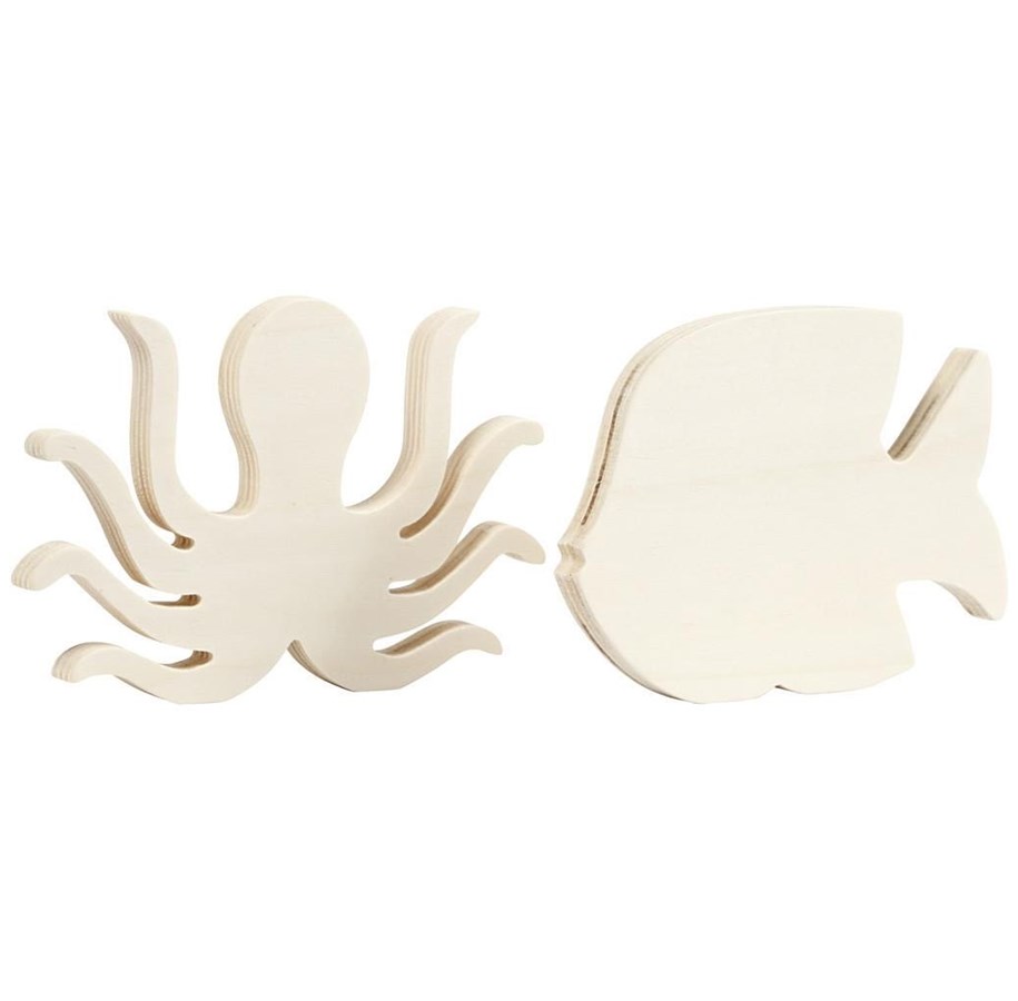 Treleker - Creativ Company Wooden Sea Creatures Octopus and Fish 2pcs. - 57976