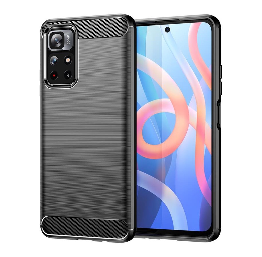 Mobil - Deksel og etui - Hurtel Carbon Case Flexible Cover Sleeve for Xiaomi Redmi Note 11 Black - 5907769337451