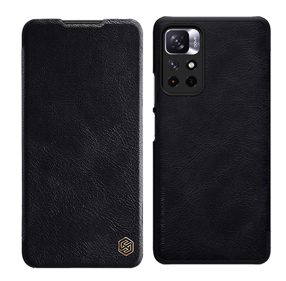 Mobil - Deksel og etui - Nillkin Qin Flip Case for Xiaomi Redmi Note 11T 5G / 11S 5G / 11 5G (China) / Poco M4 Pro 5G - Black - 6902048234932