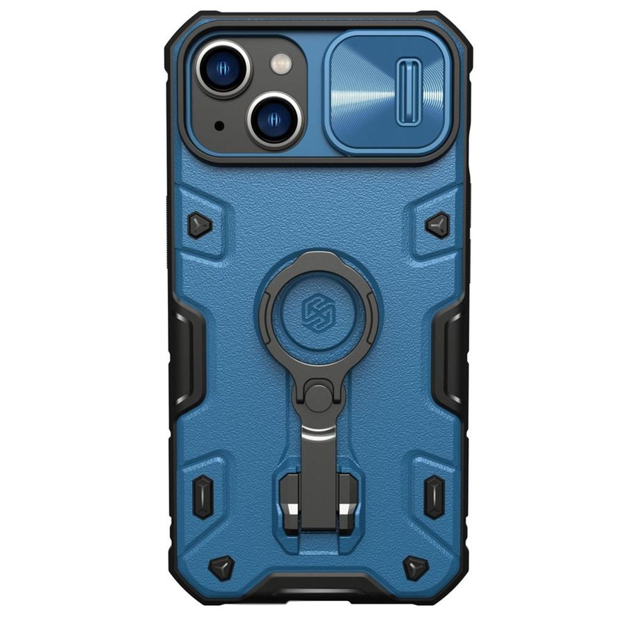 Mobil - Deksel og etui - Nillkin CamShield Armor Pro Case iPhone 14 Plus Armored Case with Camera Cover Ring Stand Blue - 6902048248724
