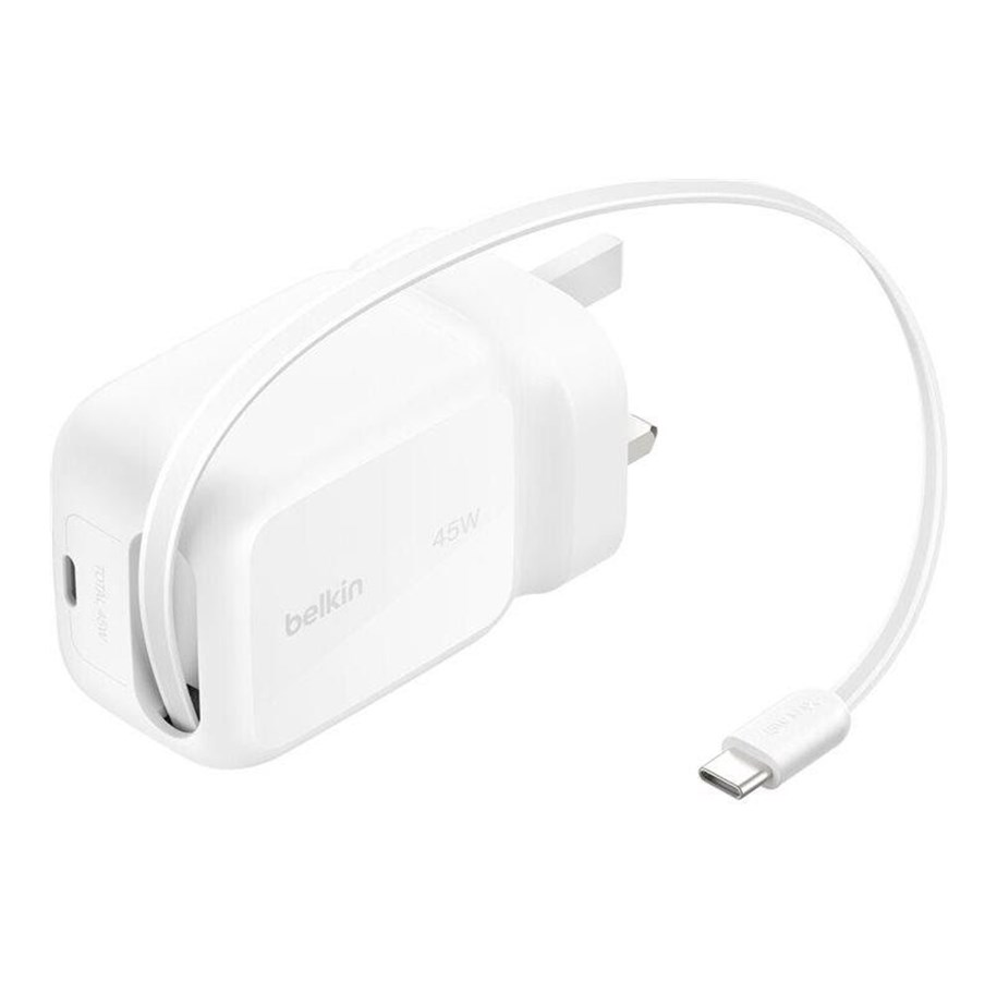 Mobil - Adaptere og ladere - Belkin UltraCharge power adapter - retractable GAN - USB-C - 45 Watt - WCH023MYWH