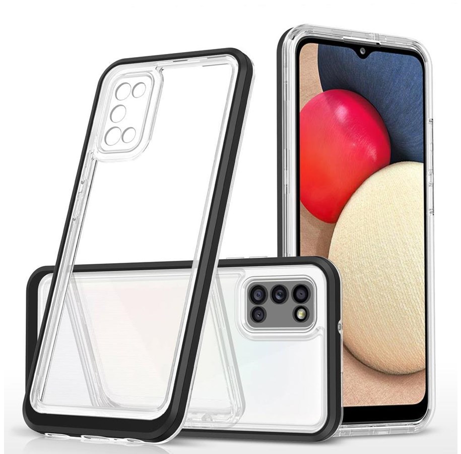 Mobil - Deksel og etui - Hurtel Clear 3in1 Case for Samsung Galaxy A03s (166) Frame Gel Cover Black - 5907769339189