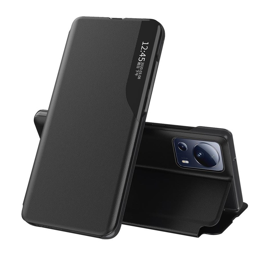 Mobil - Deksel og etui - Hurtel Eco Leather View Case Case for Xiaomi 13 Lite with a Flip Stand Black - 9145576275733