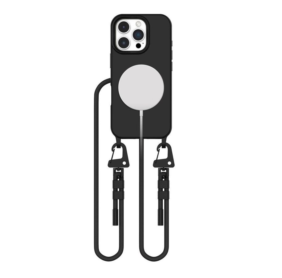 Mobil - Deksel og etui - Tech-Protect MagNecklace MagSafe Case with Lanyard for iPhone 16 Pro - Black - 5906302311934