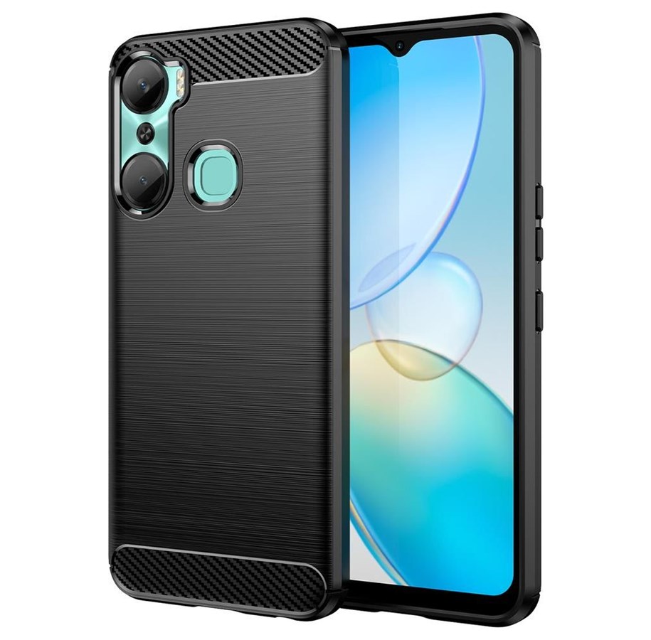 Mobil - Deksel og etui - Hurtel Carbon Case Case for Infinix Hot 12 Pro Flexible Silicone Carbon Cover Black - 9145576275474