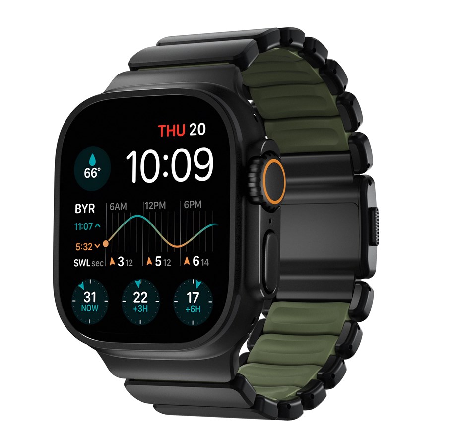 Smartklokke - Tilbehør - Nomad Stratos Band Black Titanium Forest Green FKM - Apple Watch 45/46/49mm - NM009575858