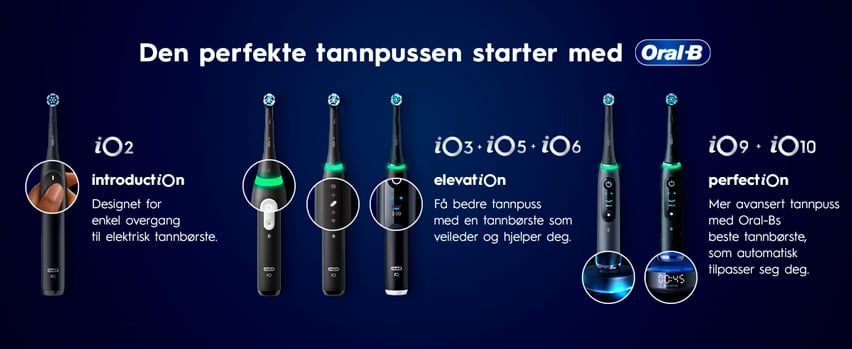 Oral-B iO tandbørsteserie – iO2 introduction, iO3 iO5 iO6 elevation og iO9 iO10 perfection – find din perfekte rengøring