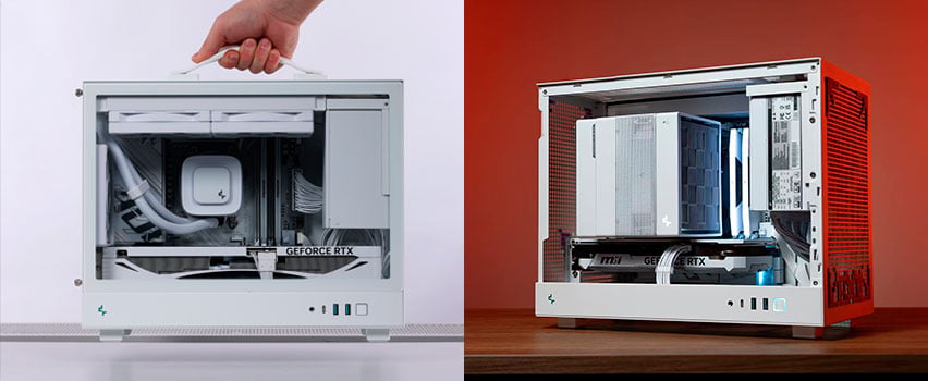 DeepCool CH560 og CH780 PC-kabinetter med RGB-vifter og AIO-vannkjøling i sort og hvitt