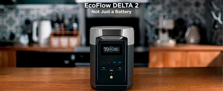 EcoFlow DELTA 2 kraftstasjon på kjøkkenbenk – Not Just a Battery, bærbar strøm til hjemmet